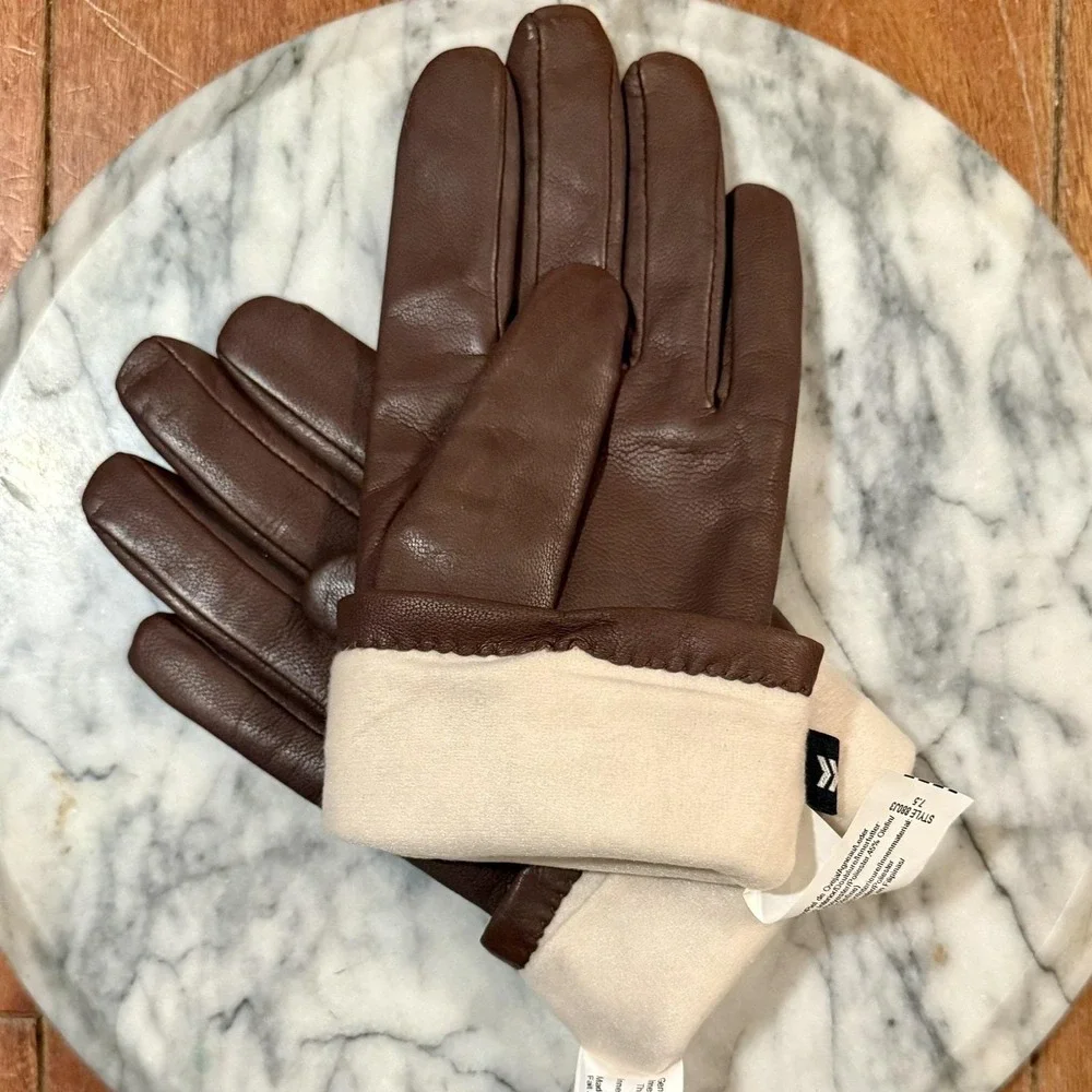EUC! Vintage ISOTONER Women Sz 7.5 Chocolate Brown Leather Lined Driving Gloves - Picture 1 of 5